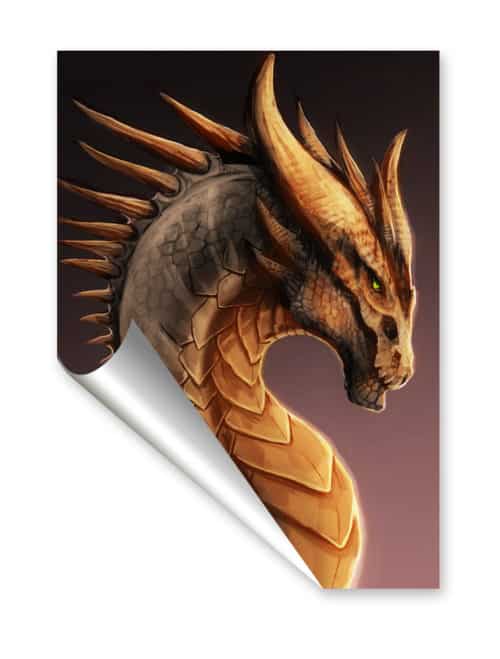 Bronze brown green-eyed dragon big fantasy poster wall art