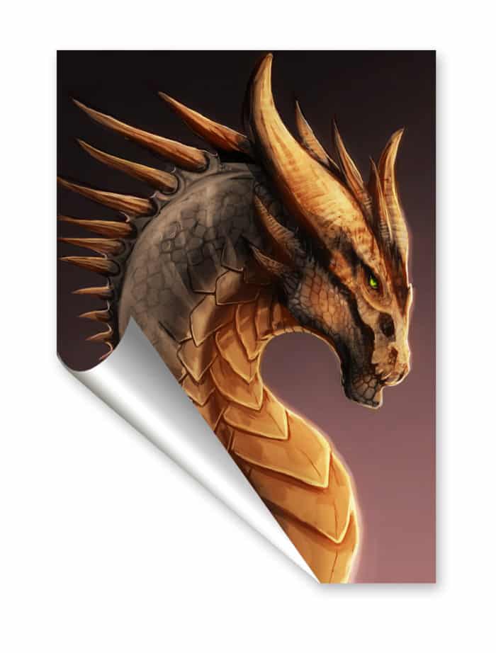 Bronze brown green-eyed dragon big fantasy poster wall art