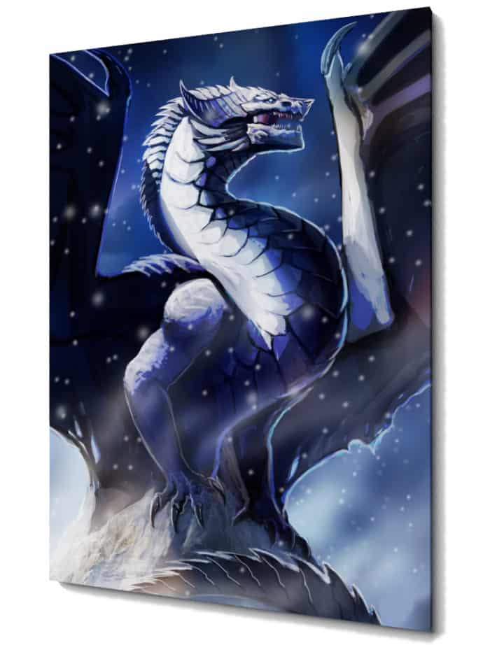 White ice dragon fantasy canvas print for living room wall art - Dragnarok Kartus