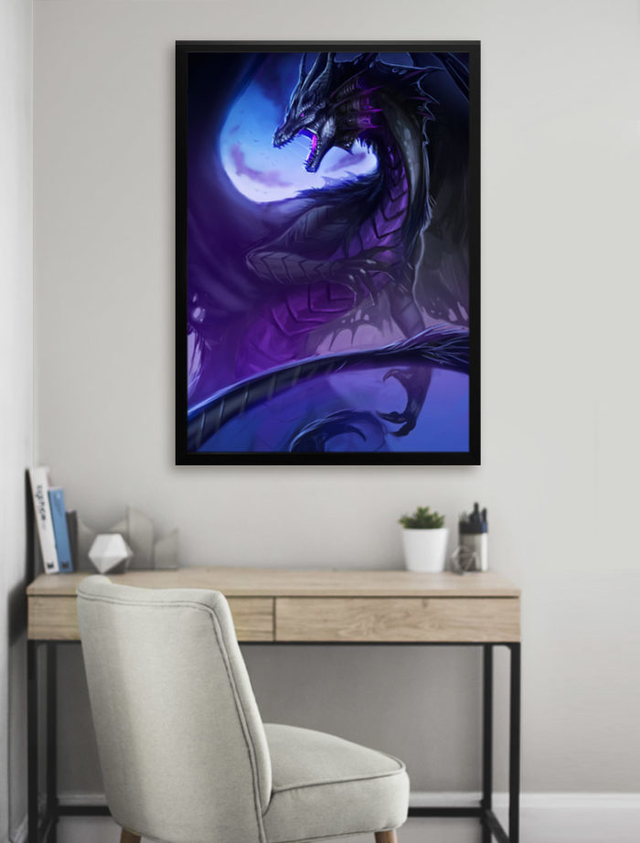 Fantasy Poster Print Angry Dark Black Purple dragon living room wall art, home decor