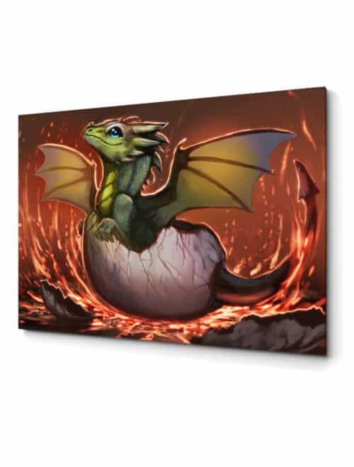 Cute Green Baby Dragon Canvas Print, Fantasy Home Decor