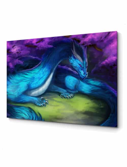 Blue Purple Eyes Japanese Lung Dragon Purple Garden Canvas Print Wall Art for Living Room