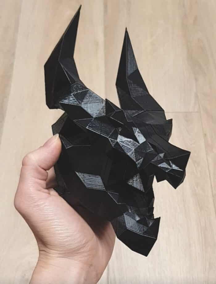 3d printed geometric low poly dragon head black wall decor, fantasy gothic