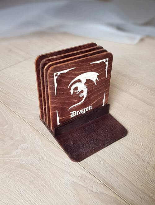 wooden dragon coasters engraved dragons wyrm drake wyvern